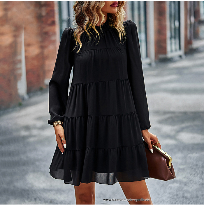 Rüschen Mini Kleid für Damen in A-linie in&nbsp;Schwarz