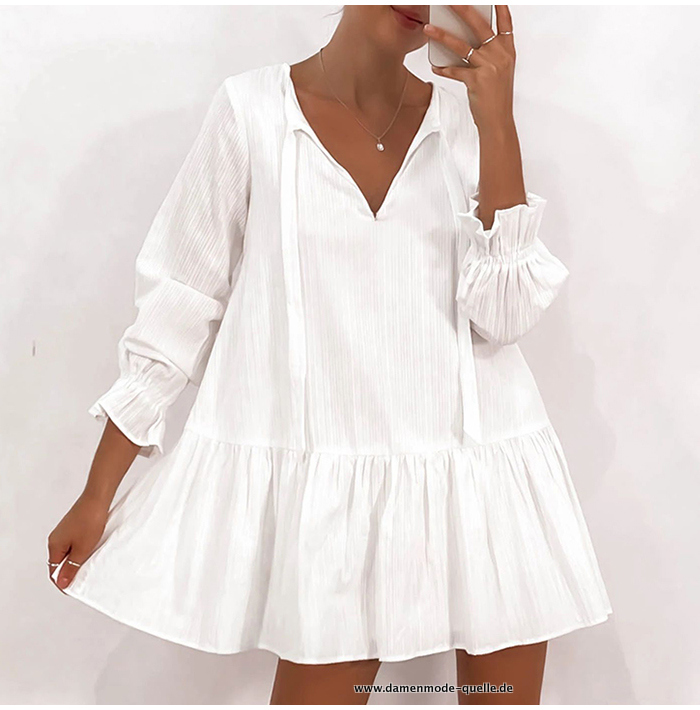 Damen Babydoll Langarm V-Ausschnitt&nbsp;Minikleid