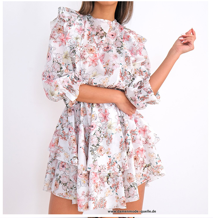 Weißes Blumen Rüschen&nbsp;Kleid