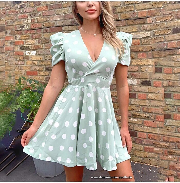 Sommerliches V-Ausschnitt Kleid in&nbsp;Grün