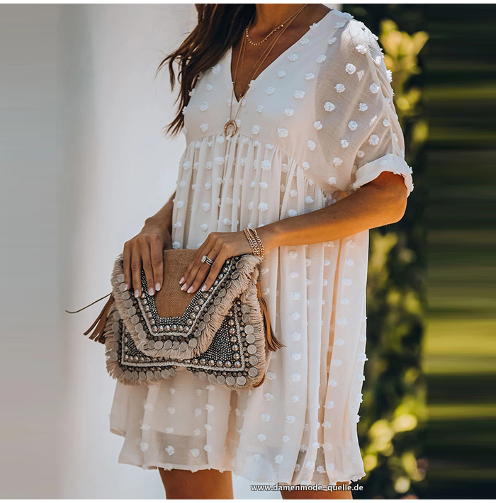 Babydoll Kurzarm Beige&nbsp;Sommerkleid