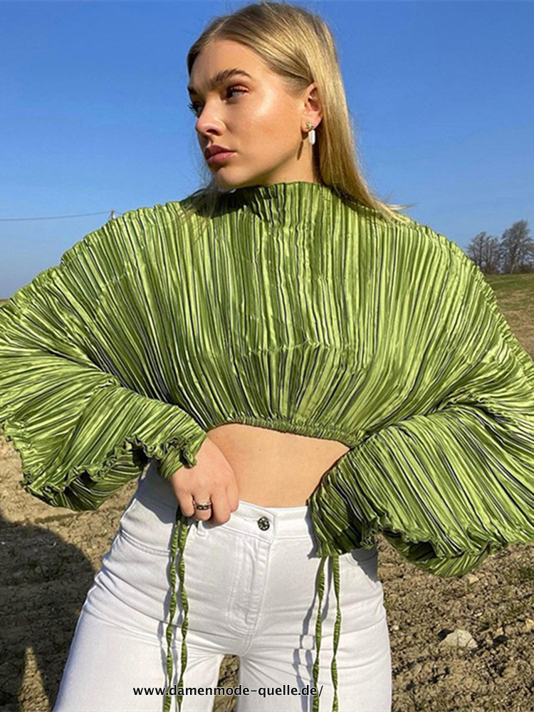 Sommer Crop Tops für Damen Langarm in&nbsp;Grün