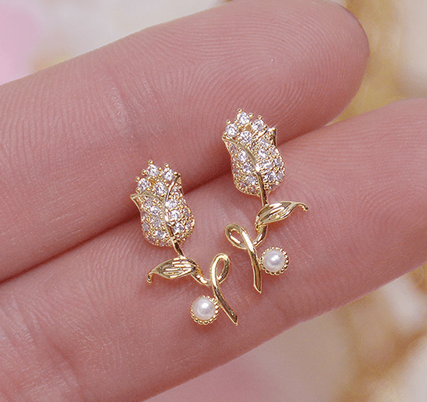 Blumen Kristall Braut Ohrringe Zorya&nbsp;Gold