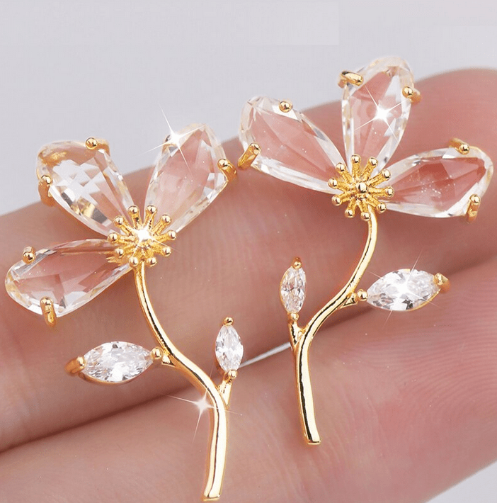 Blumen Kristall Braut Ohrringe Zoe&nbsp;Gold