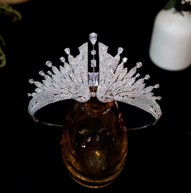 Luxus Kristall Braut Tiara Diadem in Pfau Form&nbsp;Silber