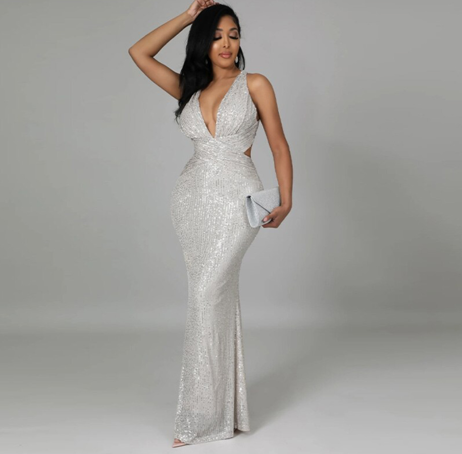 I-Linie Glitzer Standesamtkleid Lang in Silber&nbsp;Festlich