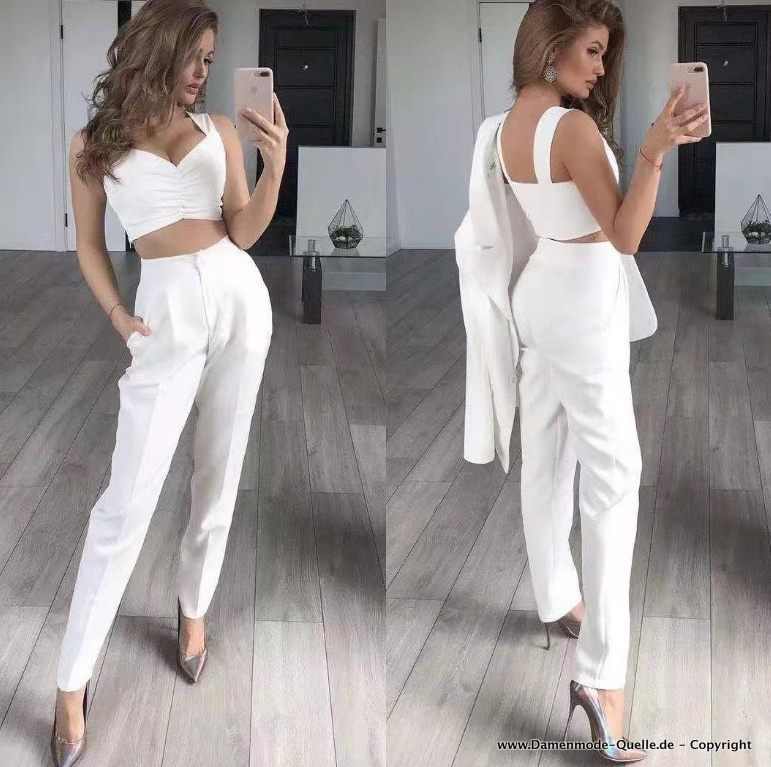 Damen Hosenanzug Dreiteilig Schmal Geschnitten in&nbsp;Weiß