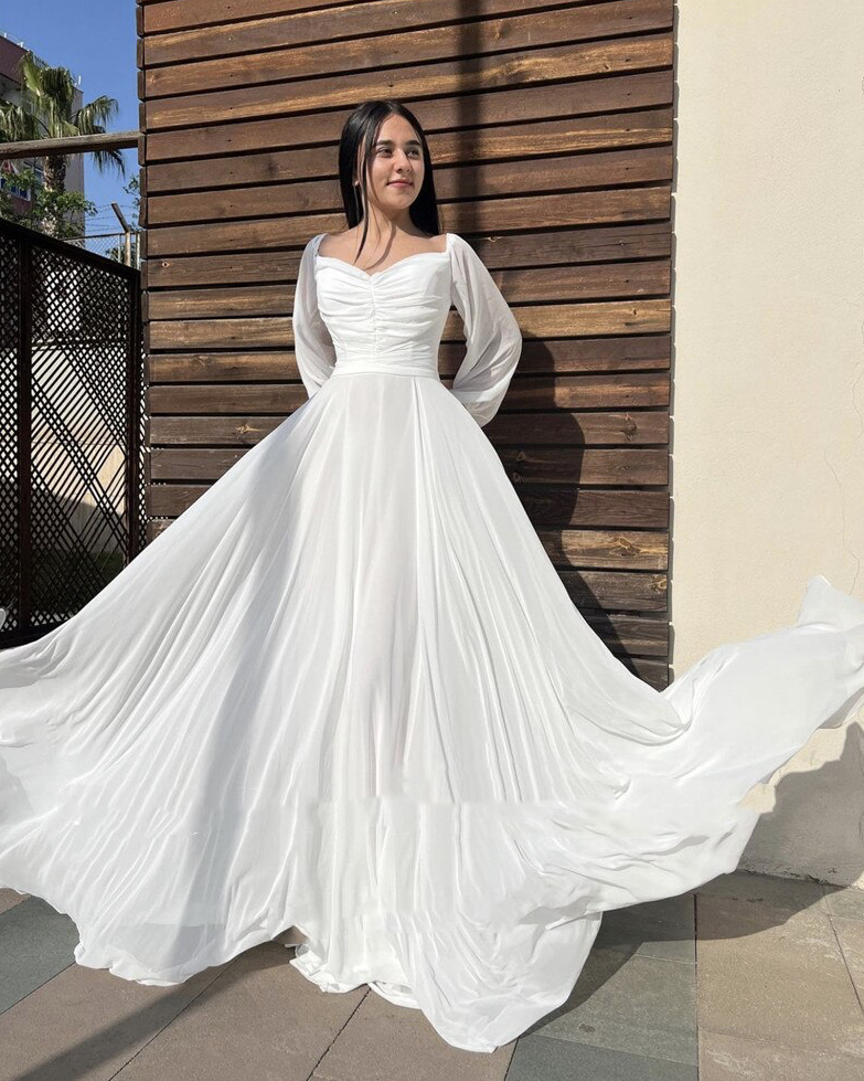 A Linie Langarm Brautkleid Celine Schlicht&nbsp;Bodenlang