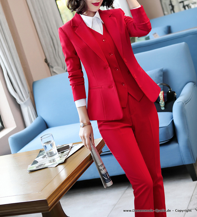  I Linie Business Hosenanzug Elegant in Rot&nbsp;Dreiteilig