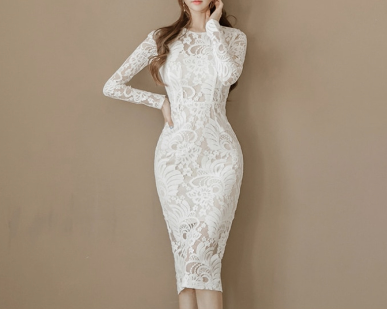 Langarm Bleistift Standesamtkleid für die Braut Cheyenne Knielang aus&nbsp;Spitze