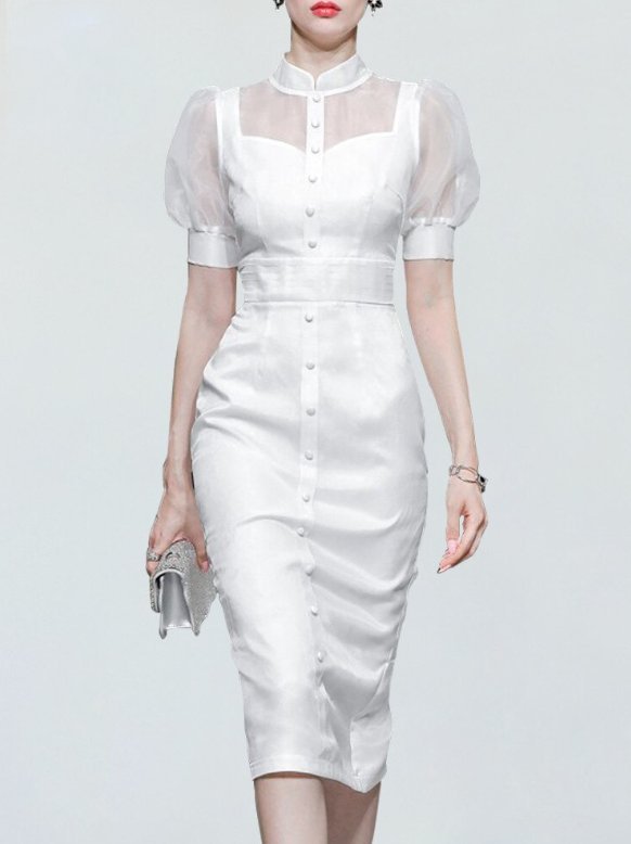 Kurzarm I-Linie Kurzarm Standesamtkleid Cindy&nbsp;Wadenlang