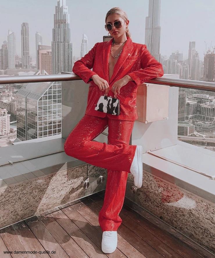 Eleganter Glitzer Pailletten Hosenanzug in&nbsp;Rot