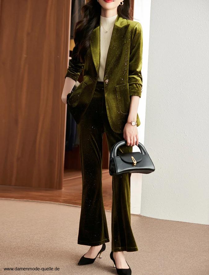 Eleganter Samt Hosenanzug für Damen in&nbsp;Moosgrün