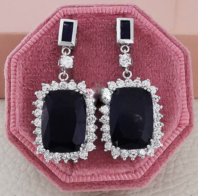 Braut Ohrringe Dahlia Eckig in Silber Schwarz&nbsp;Klassisch