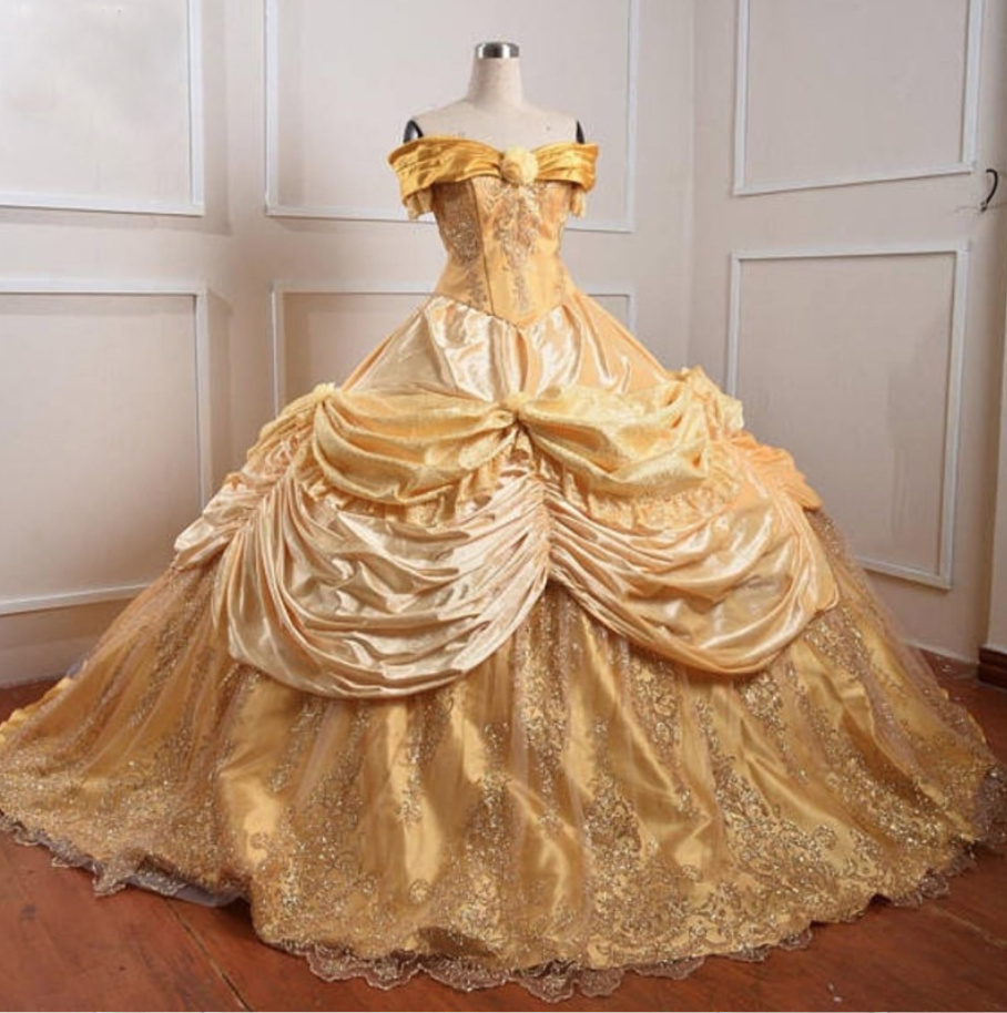 Belle Brautkleid Schulterfrei in Gold mit&nbsp;Stickereien