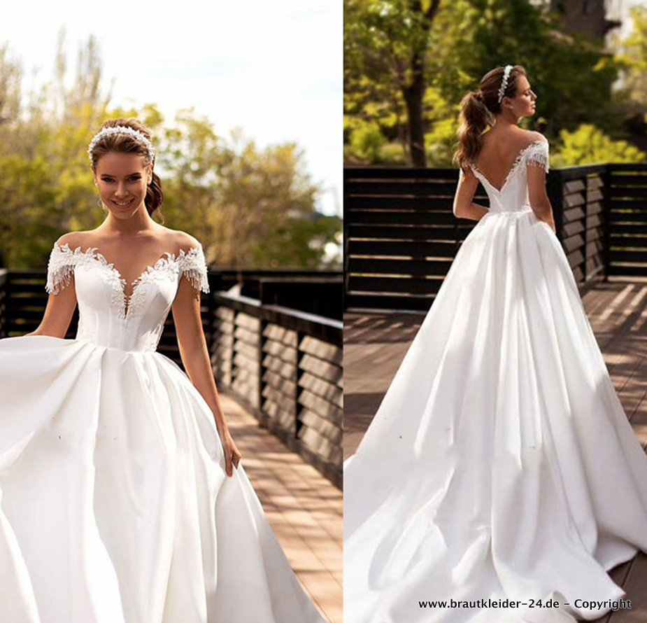 Süsses V Ausschnitt Brautkleid Elisa mit Perlen&nbsp;Applikationen