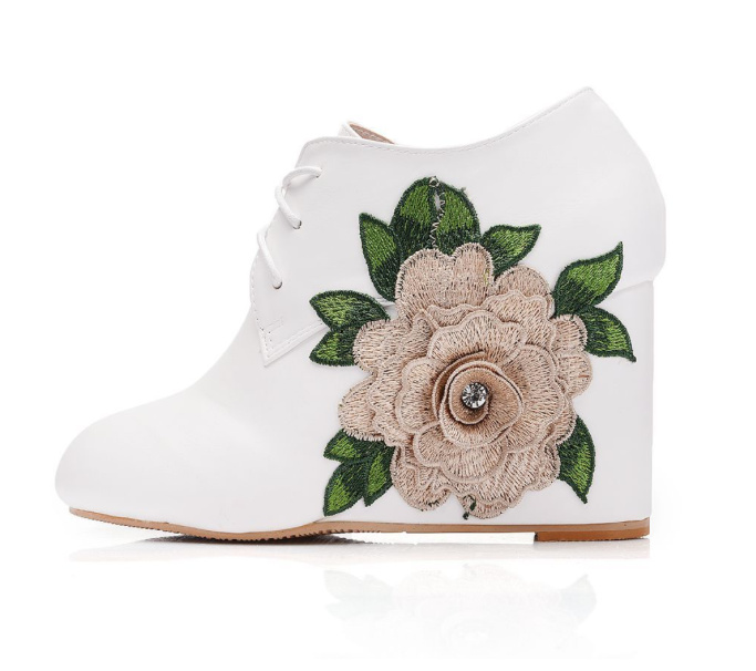 Keil Stiefeletten Brautschuhe Hochzeitsschuhe in Weiß mit 3D&nbsp;Blume