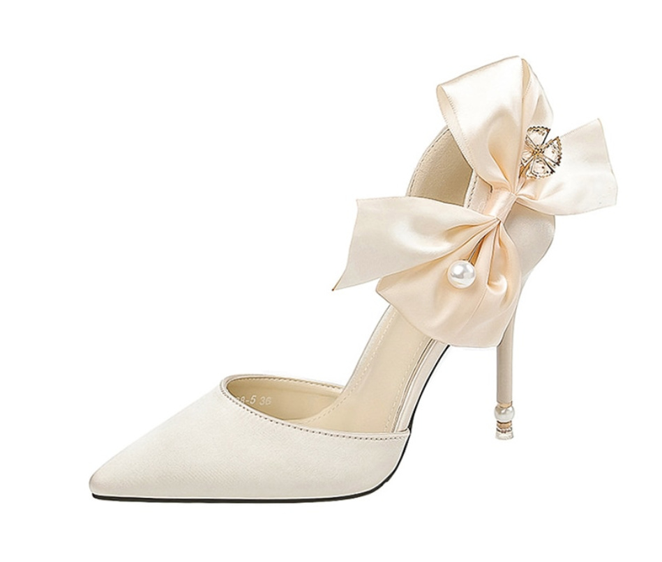 Sexy Pumps High Heel Brautschuhe Hochzeitsschuhe mit Schleife und&nbsp;Perlen