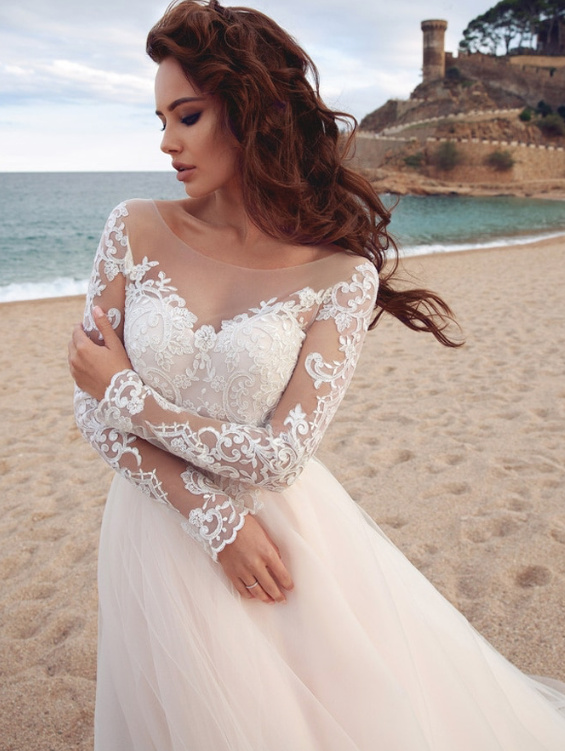 A Linie Brautkleid Ariane mit Ärmel Tüllrock&nbsp;Bodenlang