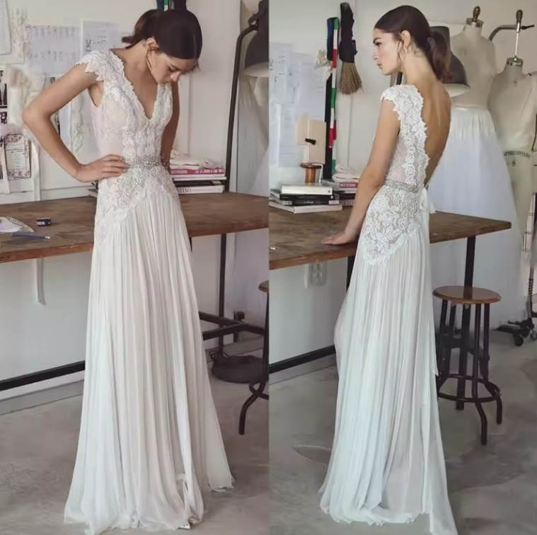 A Linie Boho Style Brautkleid Gill mit Spitze&nbsp;Rückenfrei