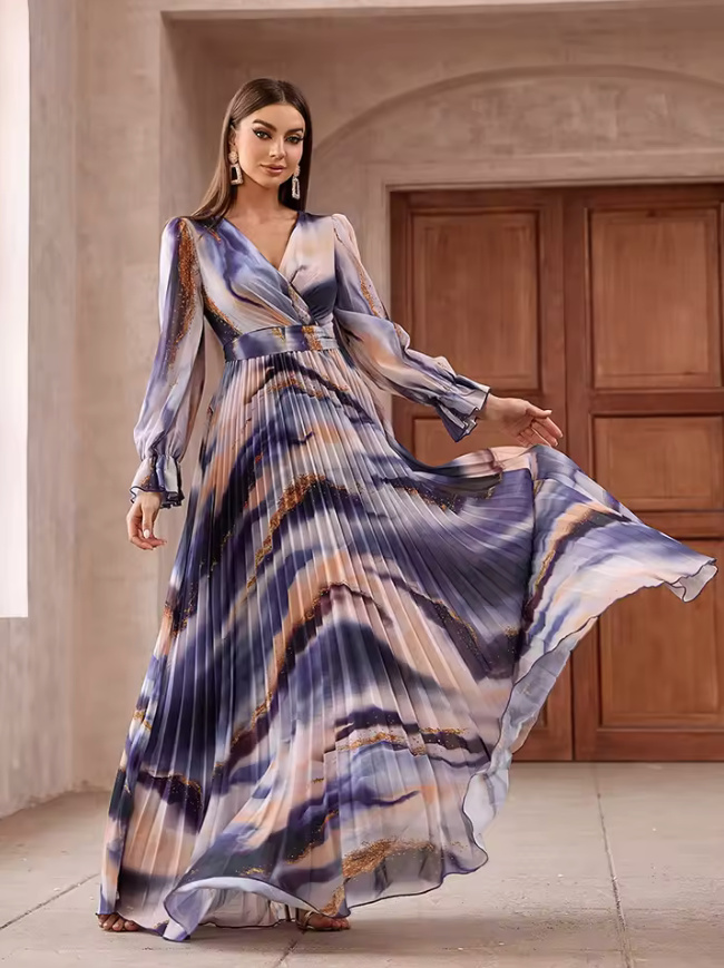 A Linie Chiffon Kleid 2025 Elegant Gradiert mit V&nbsp;Ausschnitt