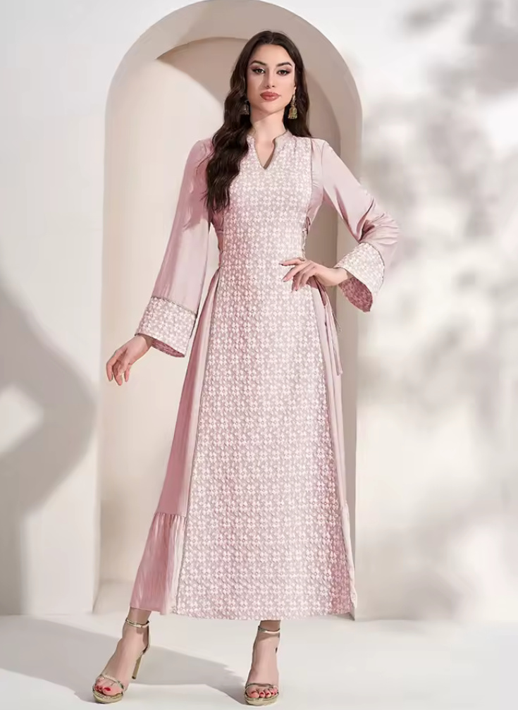 A Linie Kleid Gudrun Elegant für Hochzeitsgäste in Rosa mit Blumen&nbsp;Stickereien