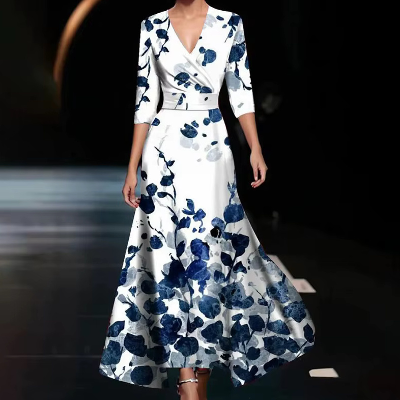 A Linie Party Sommerkleid 2025 Dalia Knöchellang Weiß&nbsp;Blau