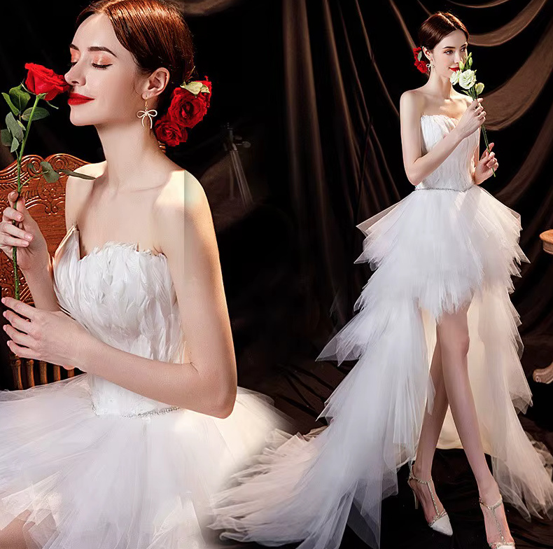 A Linie Sexy Vokuhila Brautkleid Geli Schulterfrei Vorne Kurz Hinten&nbsp;Lang