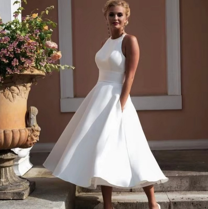 A Linie Standesamt Brautkleid Giulijana Ärmellos Rückenfrei&nbsp;Wadenlang