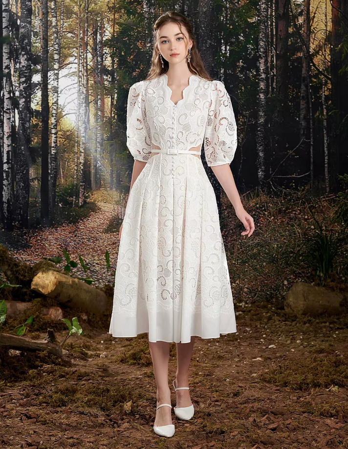 A Linie Standesamt Brautkleid Gloria Wadenlang aus Spitze