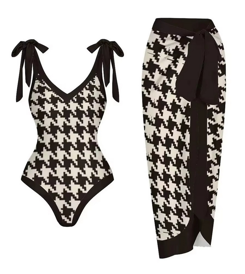 Badeanzug 2025 Therese in Schwarz Weiß mit Rock im&nbsp;Set