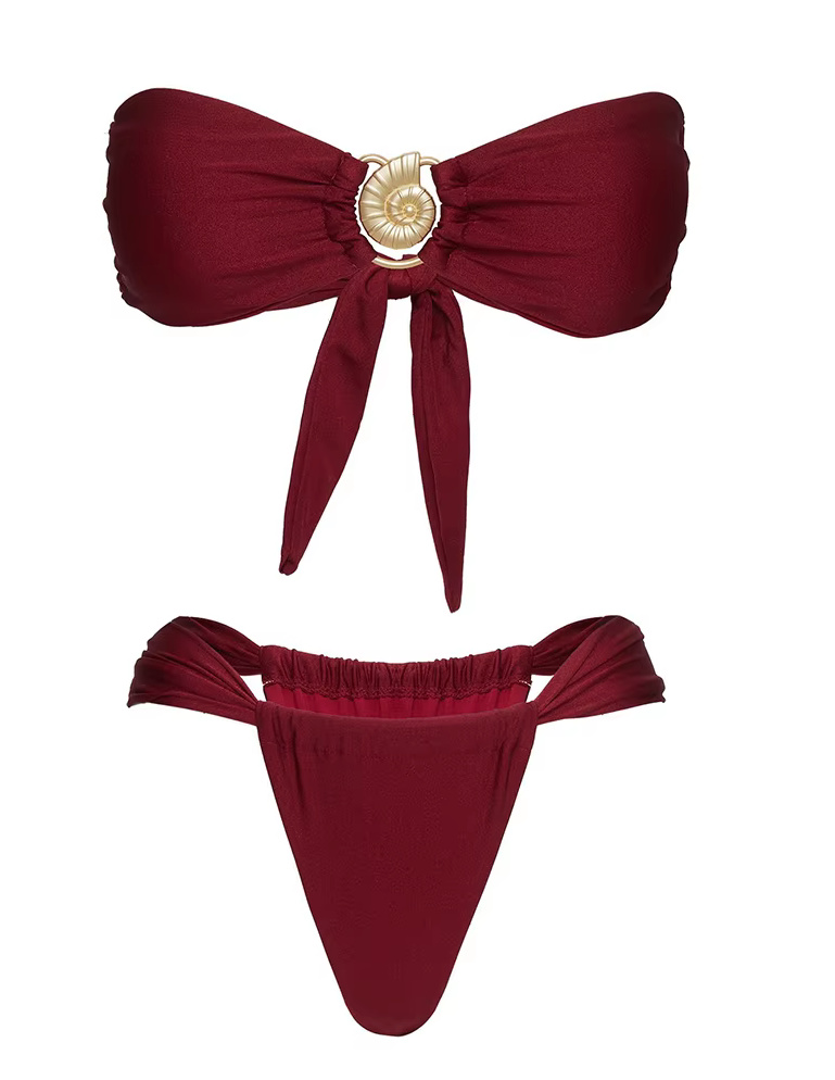 Bandeau High-Waist Bikini 2025 in Weinrot mit&nbsp;Meeresschnecke