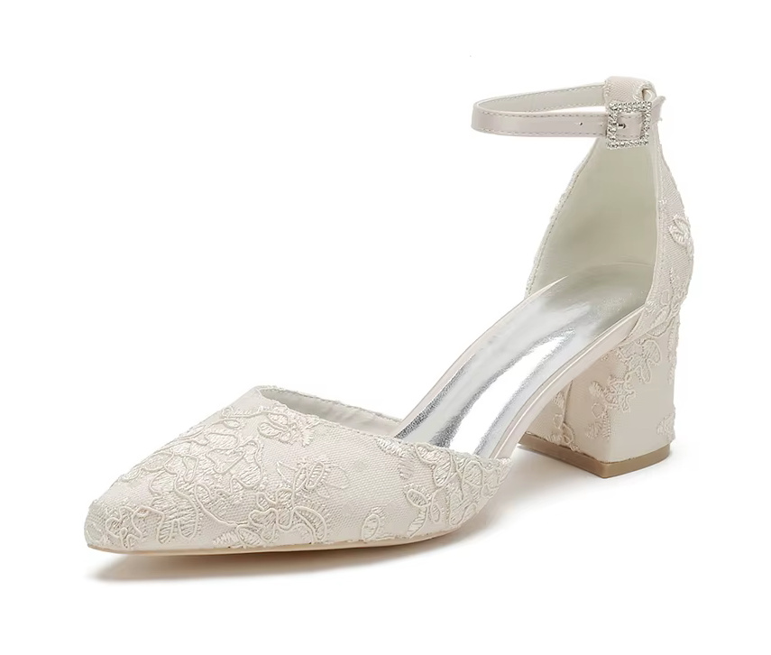 Blockabsatz Brautschuhe Gritt mit Spitze und&nbsp;Riemen