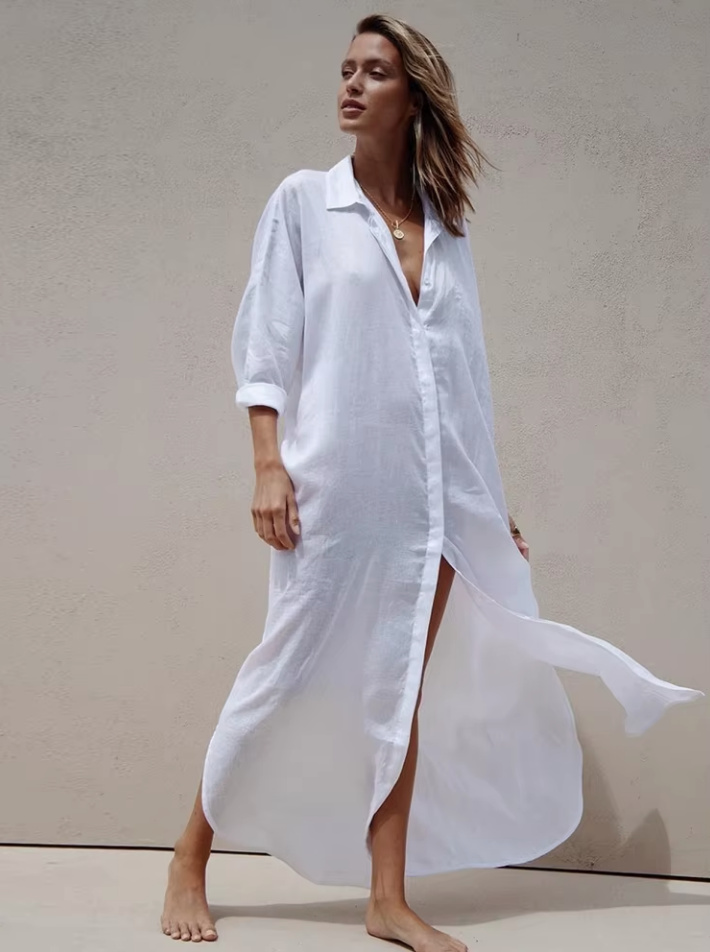 Cover Up Blusenkleid Strandkleid 2025 Lang in&nbsp;Weiß