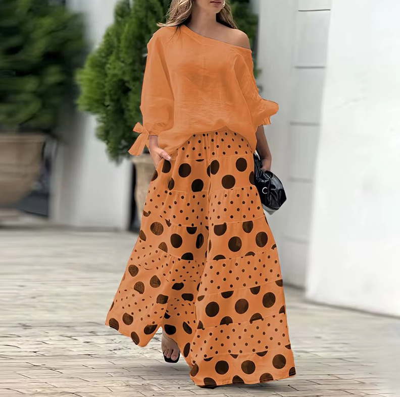 Damen Sommer Set 2025 Zweiteiler Dala Orange Bluse mit Hose im&nbsp;Set