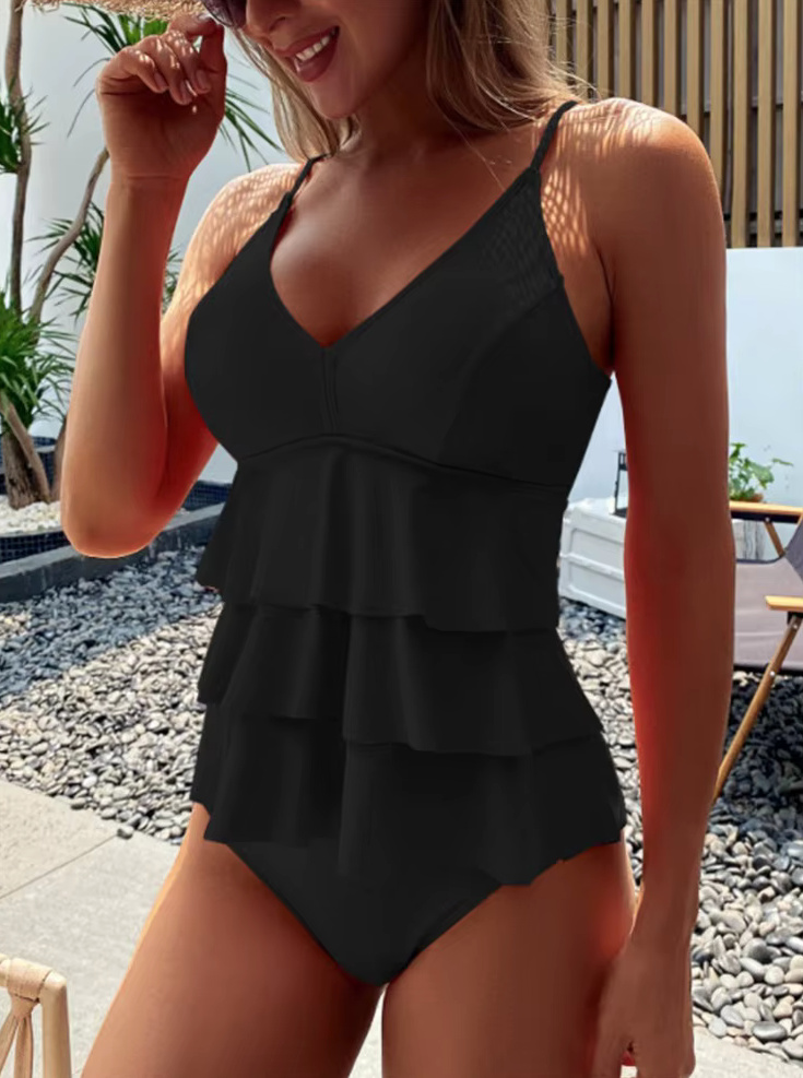Damen Tankini 2025 Tinke mit Rüschen in&nbsp;Schwarz