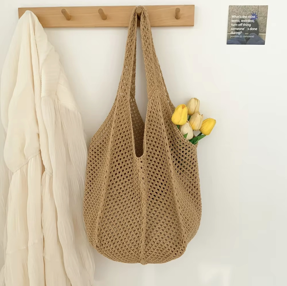 Damen Umhängetasche Strandtasche 2025 Gehäkelt in&nbsp;Braun