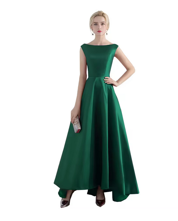 Elegantes Ärmelloses Satin Abendkleid 2025 Schlicht in&nbsp;Dunkelgrün