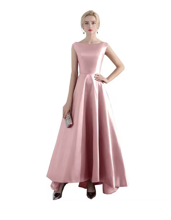 Elegantes Ärmelloses Satin Abendkleid 2025 Schlicht in&nbsp;Lachs