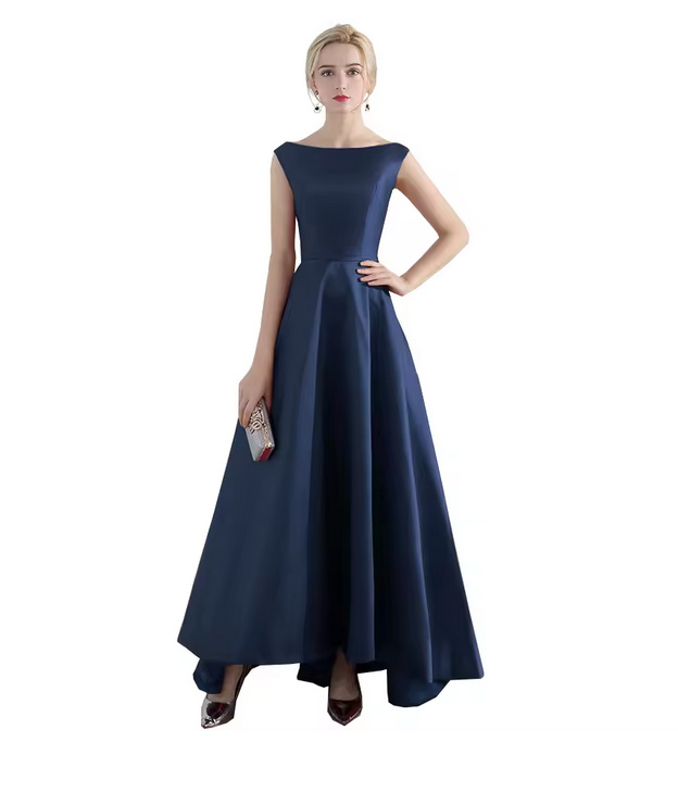 Elegantes Ärmelloses Satin Abendkleid 2025 Schlicht in Marineblau