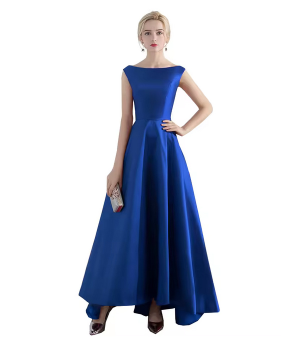 Elegantes Ärmelloses Satin Abendkleid 2025 Schlicht in&nbsp;Navyblau