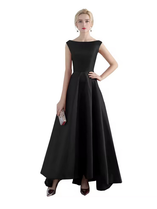 Elegantes Ärmelloses Satin Abendkleid 2025 Schlicht in&nbsp;Schwarz