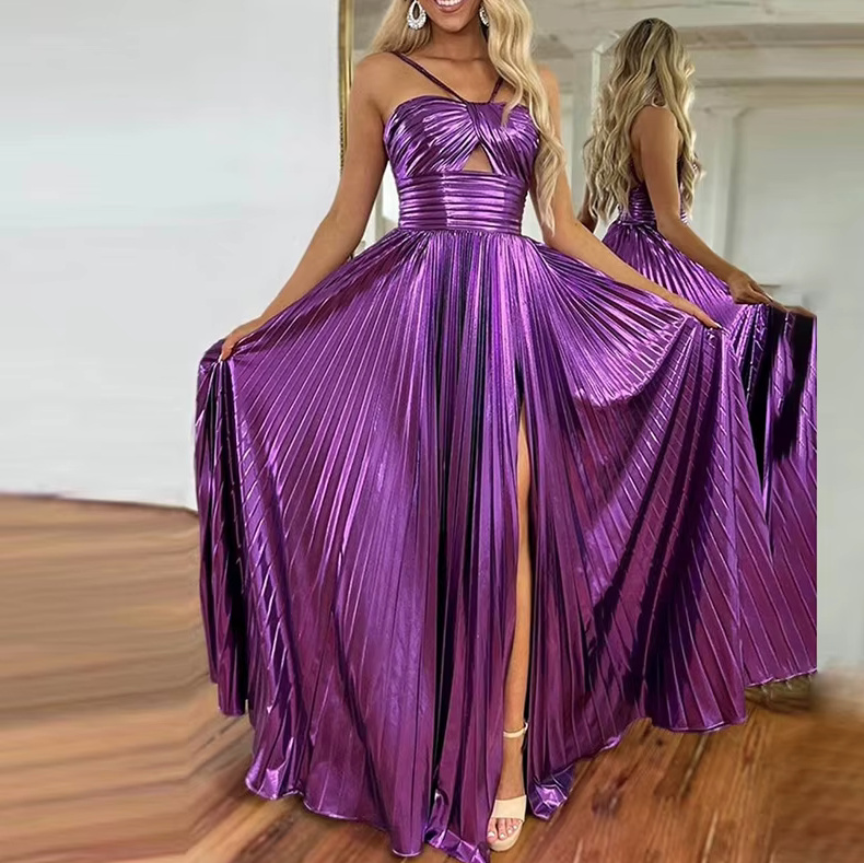 Elegantes Plissee Maxi Kleid 2025 mit Träger in&nbsp;Lila