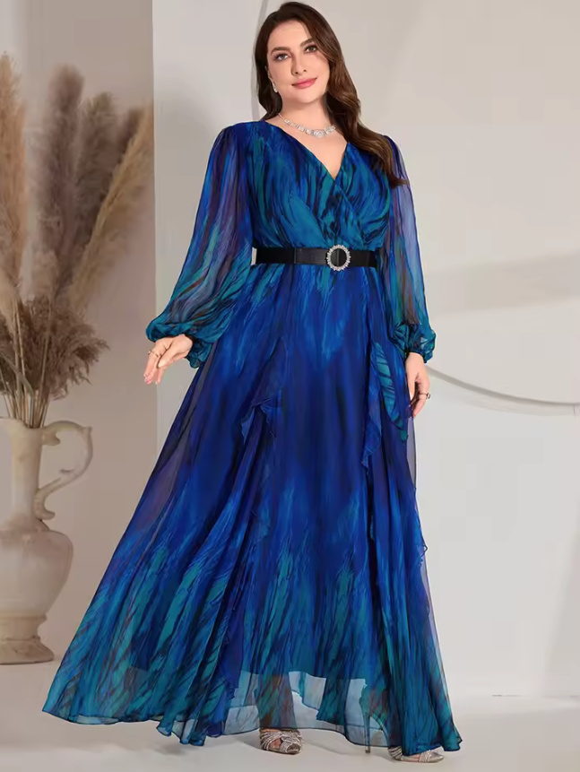 Elegantes Plus Size Maxi Kleid 2025 in Blau Gradiert