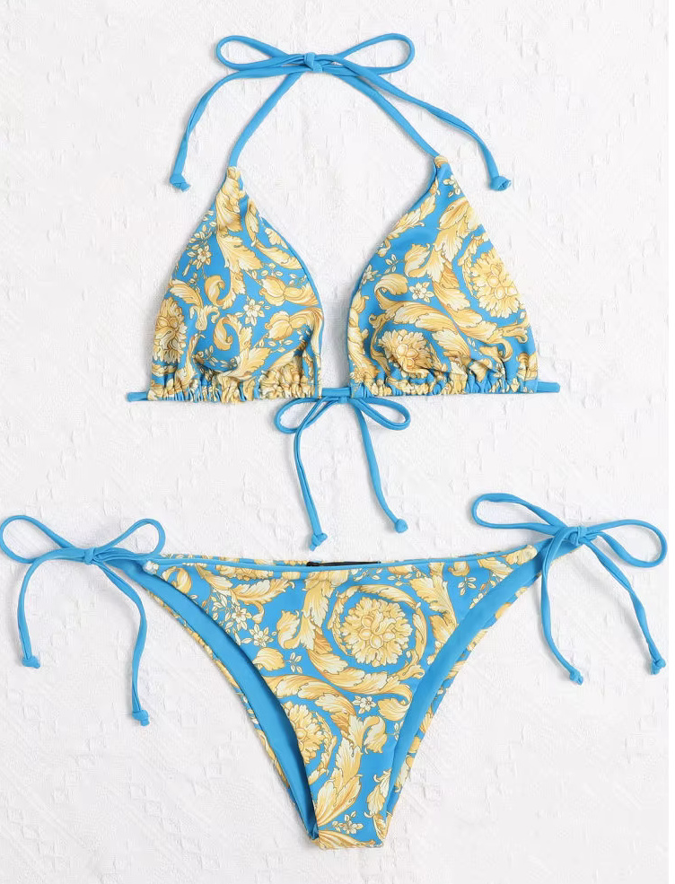 Halterneck Bikini 2025 Tinka Blau Gelb mit&nbsp;Riemchen