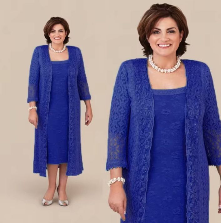 I Linie Brautmutterkleid Giulia aus Spitze Zweiteilig mit Jacke in&nbsp;Dunkelblau