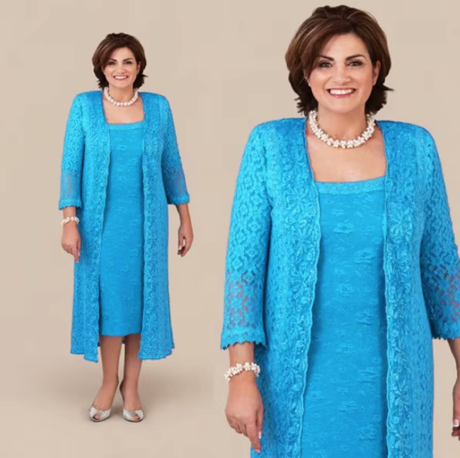 I Linie Brautmutterkleid Giulia aus Spitze Zweiteilig mit Jacke in&nbsp;Hellblau