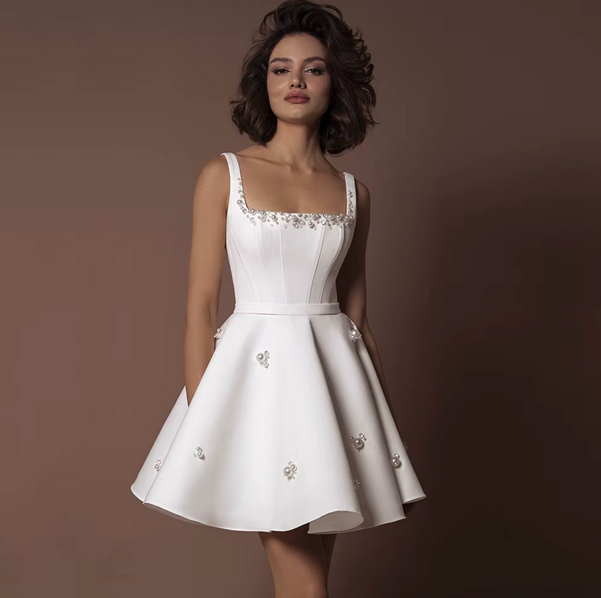 Kurzes A Linie Brautkleid 2025 Darya mit Perlen&nbsp;Applikationen