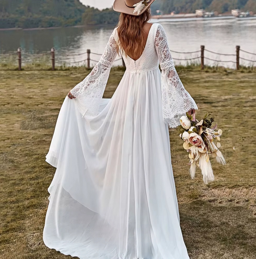 Langarm Boho Brautkleid Donatella mit Ärmeln aus Spitze&nbsp;Rückenfrei