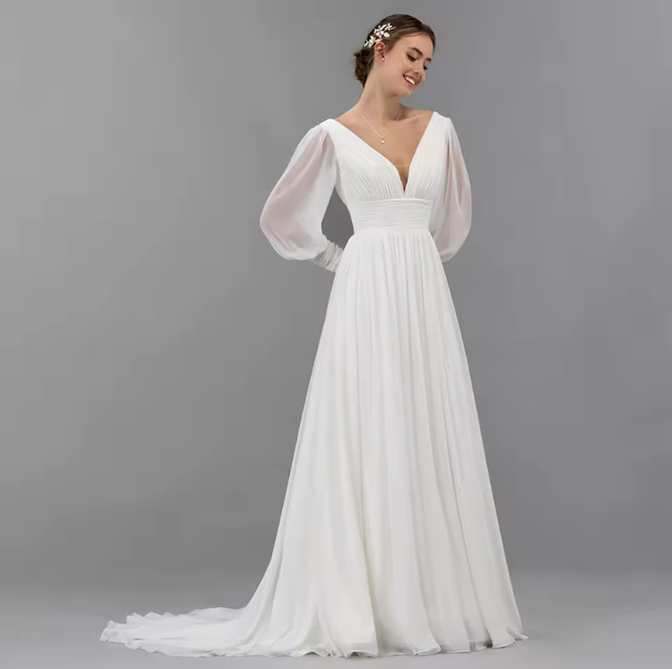 Langarm Chiffon Empire Brautkleid Geri mit&nbsp;Schleppe